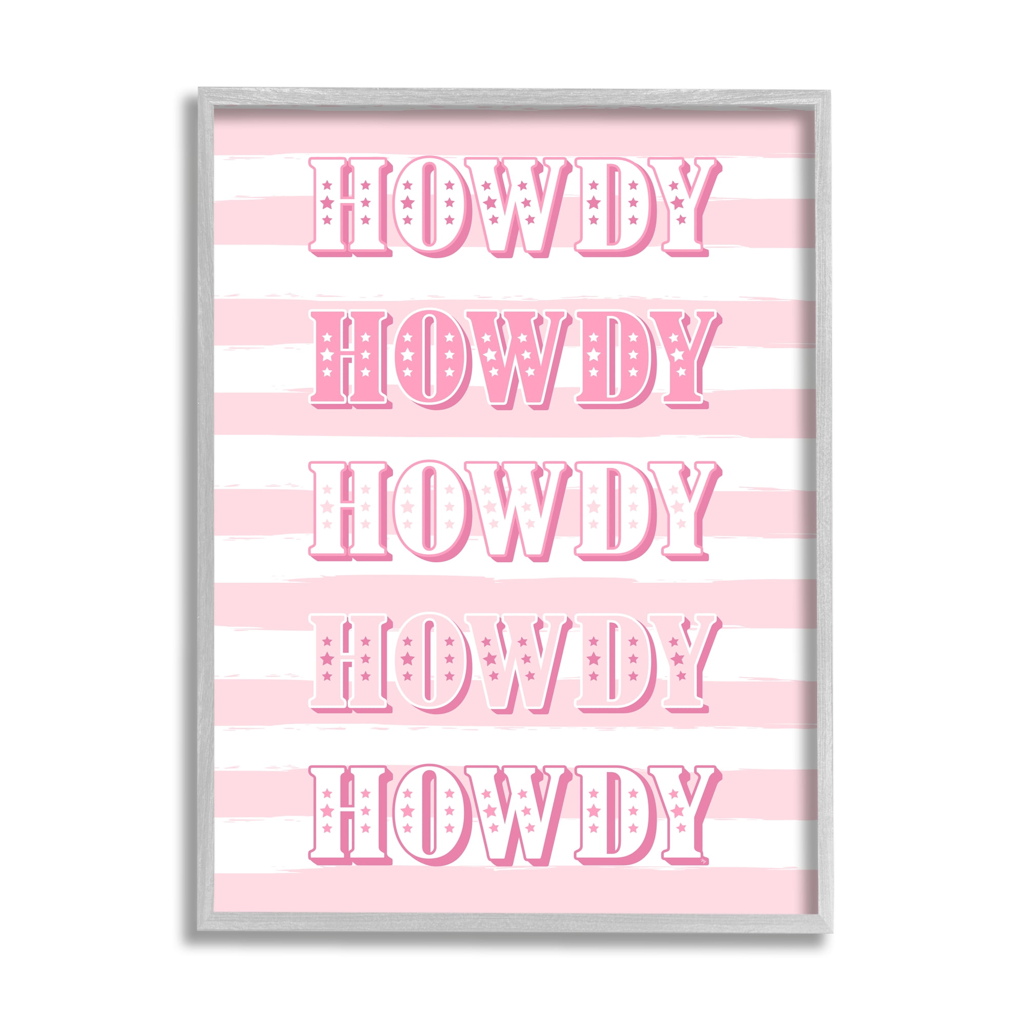 Stupell Industries Howdy Pink & White Stripes Typography Painting Gray Framed Art Print Wall Art, 24 x 30