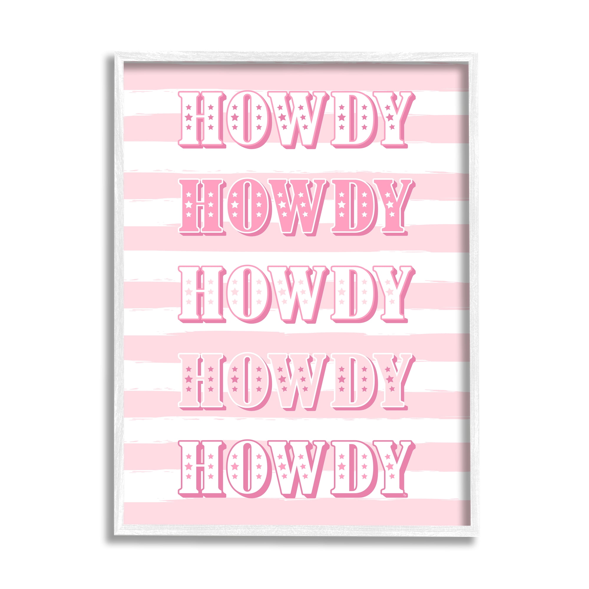 Stupell Industries Howdy Pink & White Stripes Typography Painting White Framed Art Print Wall Art, 24 x 30