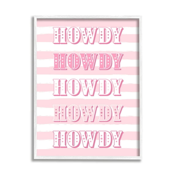 Stupell Industries Howdy Pink & White Stripes Typography Painting White Framed Art Print Wall Art, 24 x 30