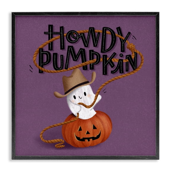 Stupell Industries Howdy Pumpkin Western Ghost Quotes and Sayings Painting Black Framed Art Print Wall Art, 24 x 24