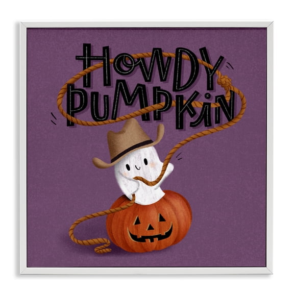 Stupell Industries Howdy Pumpkin Western Ghost Quotes and Sayings Painting White Framed Art Print Wall Art, 24 x 24