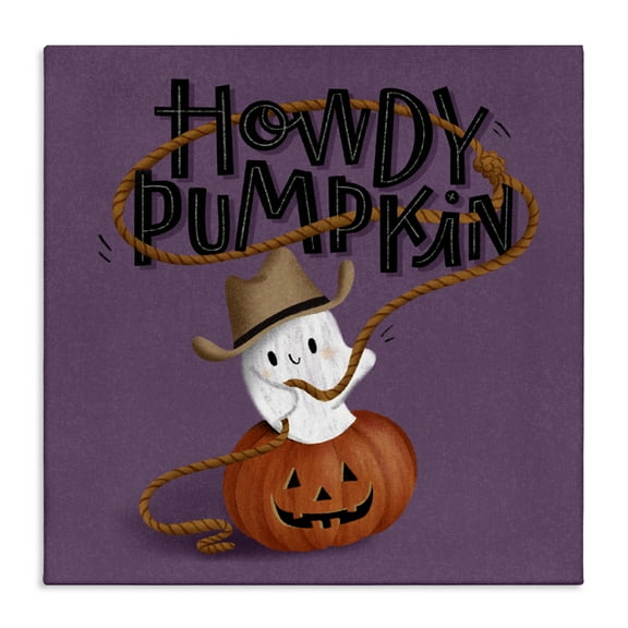 Stupell Industries Howdy Pumpkin Western Ghost Quotes and Sayings Painting Wrapped Canvas Canvas Art Print Wall Art, 30 x 30
