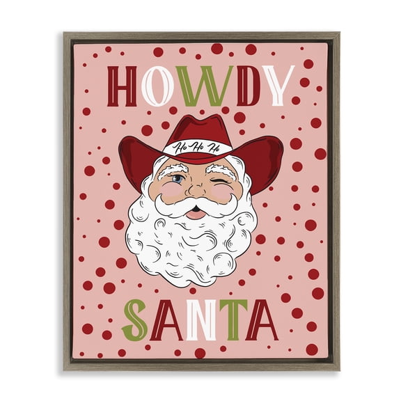 Stupell Industries Howdy Santa Cowgirl Christmas Quotes and Sayings Painting Brown Floater Framed Canvas Art Print Wall Art, 25 x 31