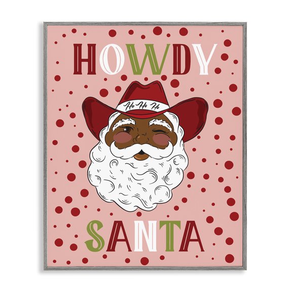 Stupell Industries Howdy Santa Western Christmas Quotes and Sayings Painting Gray Framed Art Print Wall Art, 24 x 30