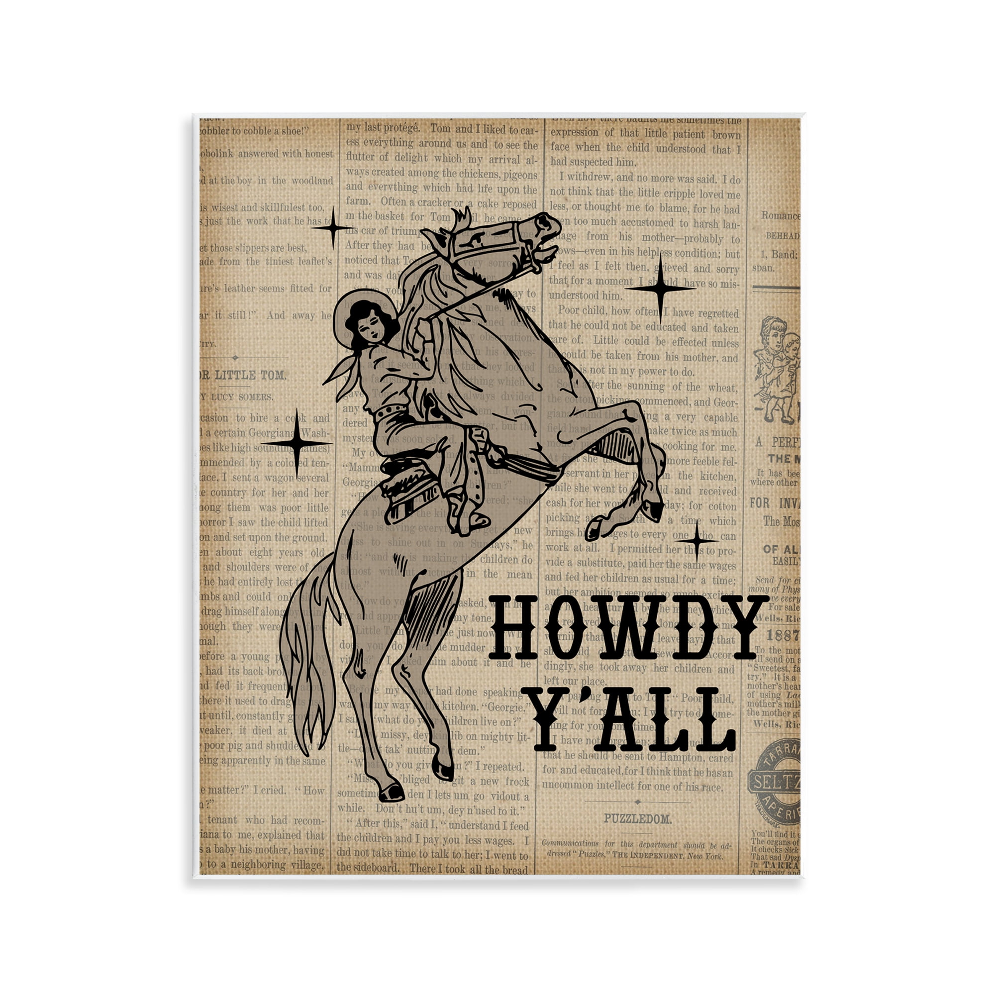 Stupell Industries Howdy Y'all Vintage Newspaper Animals Painting Unframed Art Print Wall Art, 11 x 14