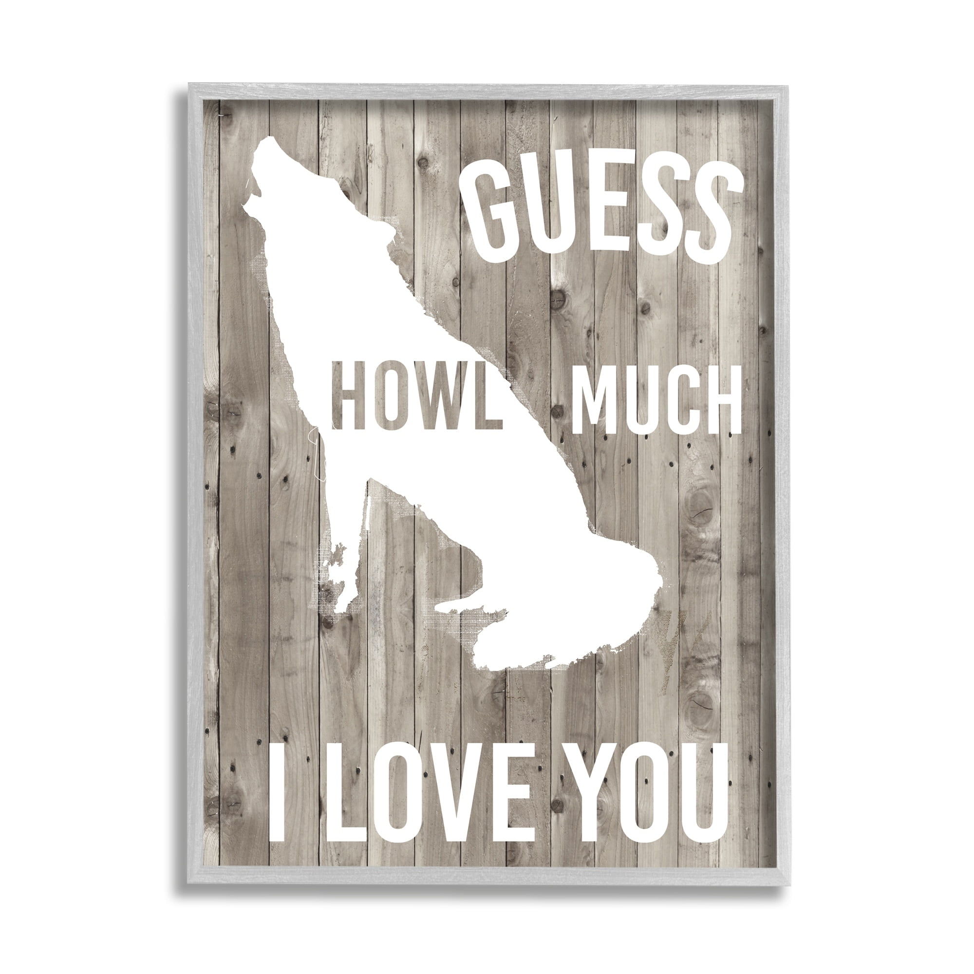 Stupell Industries Howl Much I Love You Phrase Wolf Pun Graphic Art Gray Framed Art Print Wall Art, 11x14, by Studio W