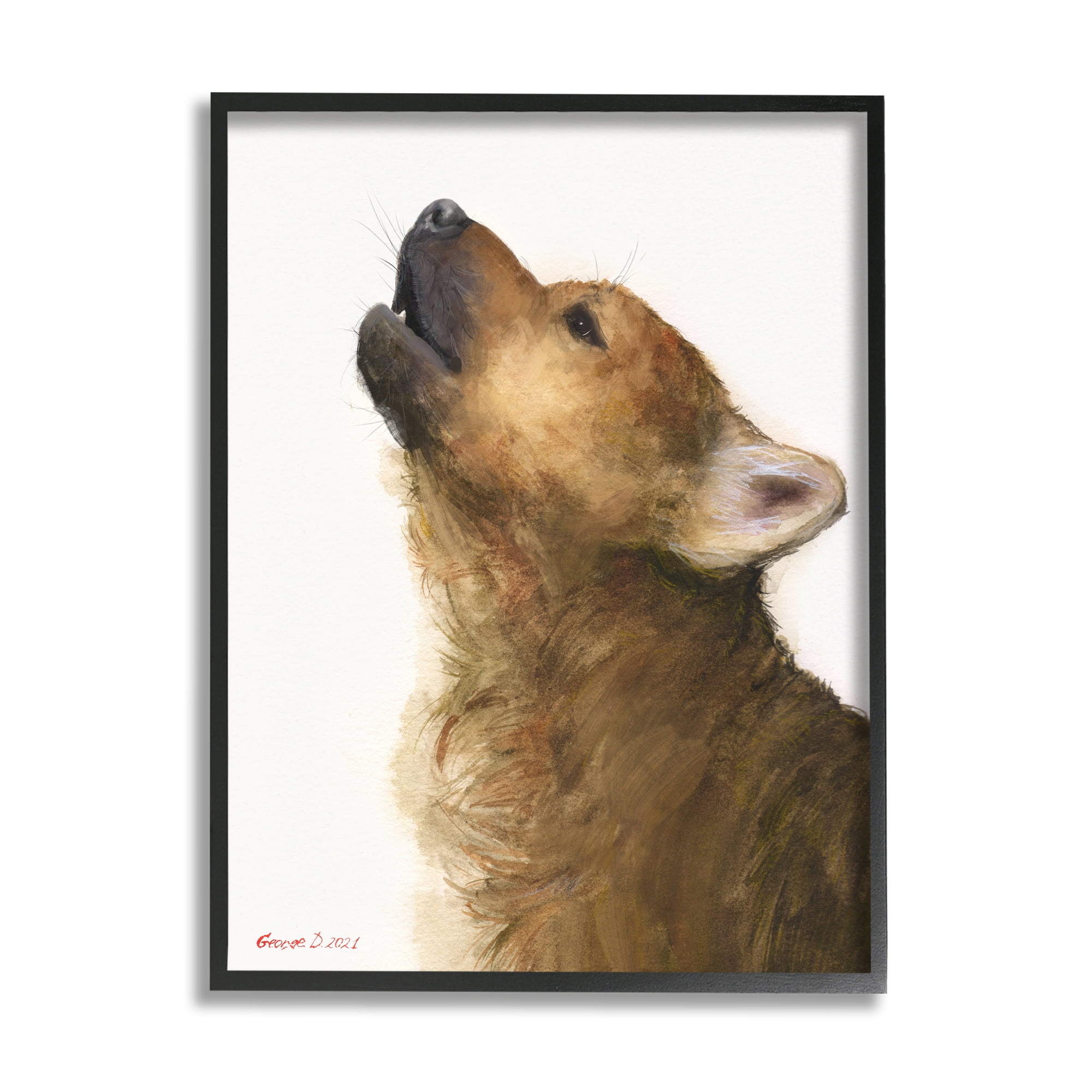 Stupell Industries Howling Brown Dog Portrait Intricate Details Painting Painting Black Framed Art Print Wall Art, Design by George Dyachenko