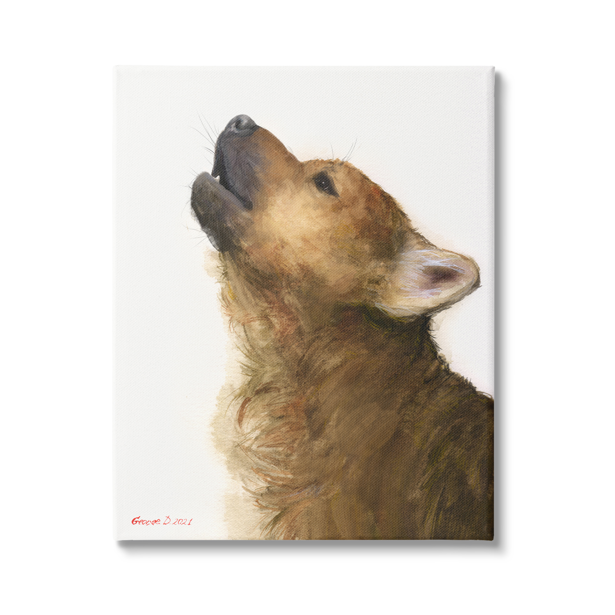 Stupell Industries Howling Brown Dog Portrait Intricate Details Painting Painting Gallery Wrapped Canvas Print Wall Art, Design by George Dyachenko