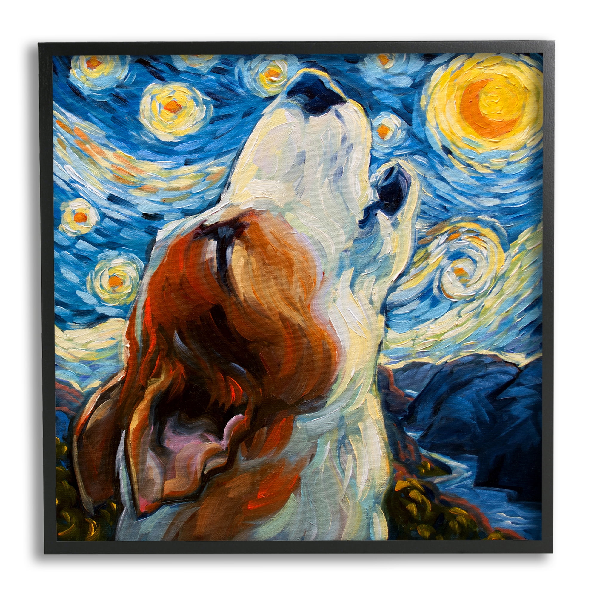Stupell Industries Howling Dog Classic Painting Animals & Insects Painting Black Framed Art Print Wall Art, 17 x 17