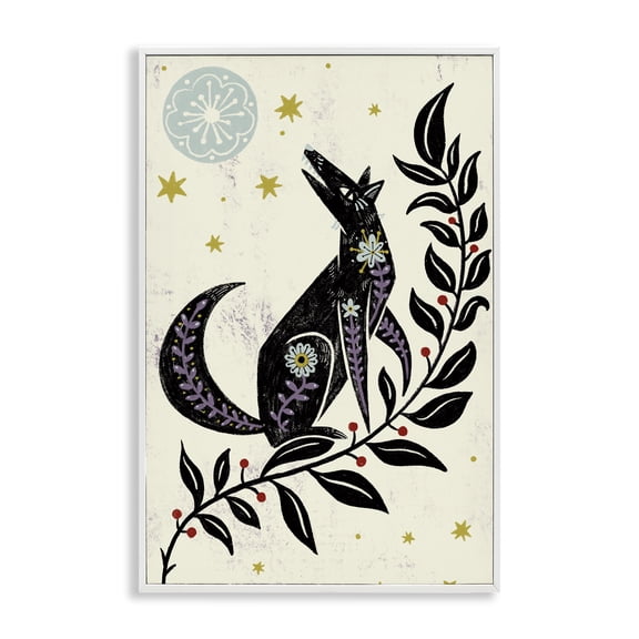 Stupell Industries Howling Winter Wolf Animals Painting White Framed Art Print Wall Art, 12 x 18