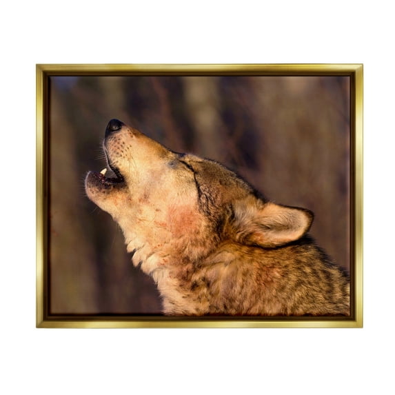 Stupell Industries Howling Wolf Photography Animals & Insects Photography Gold Floater Framed Art Print Wall Art, 21 x 17