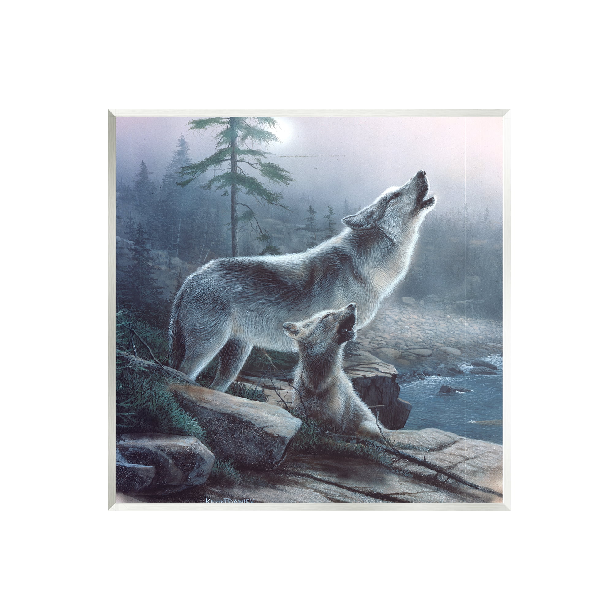 Stupell Industries Howling Wolf & Pup Landscape Animals & Insects Painting Unframed Art Print Wall Art, 12 x 12