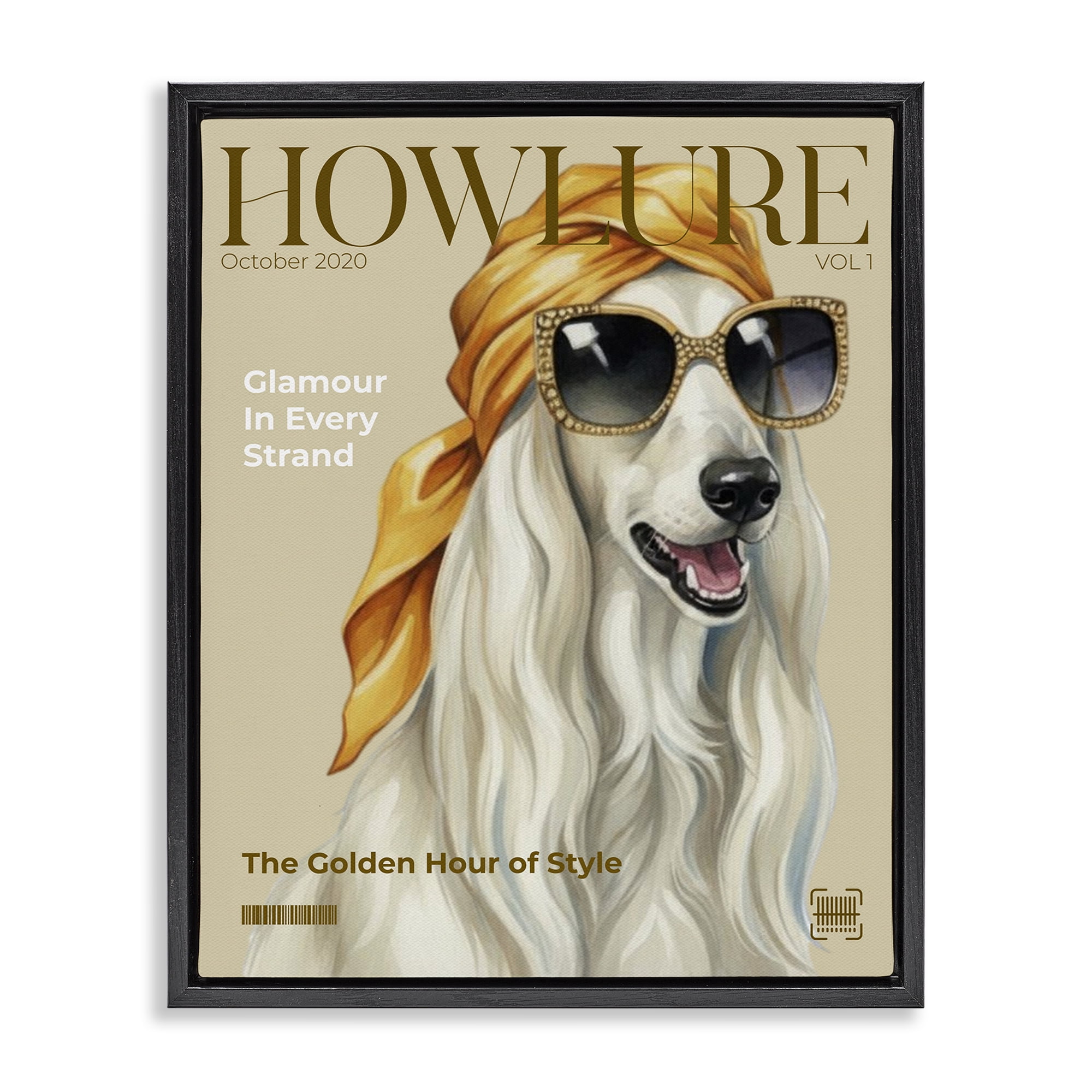 Stupell Industries Howlure Dog Fashion Magazine Black Framed Floater Canvas Wall Art, design by A Barefoot Stylist