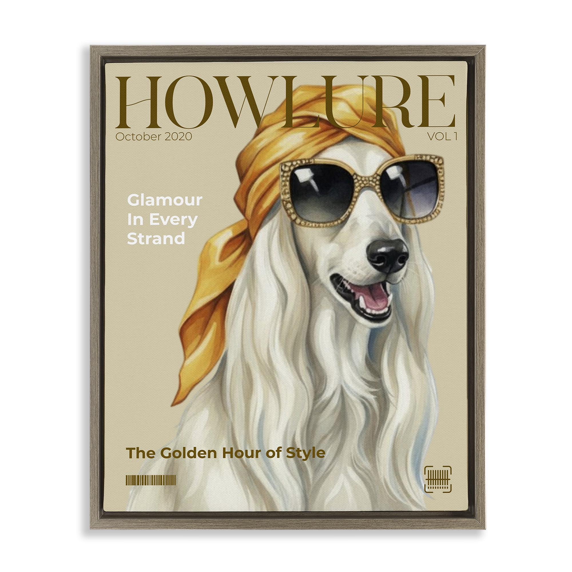 Stupell Industries Howlure Dog Fashion Magazine Brown Framed Floater Canvas Wall Art, design by A Barefoot Stylist