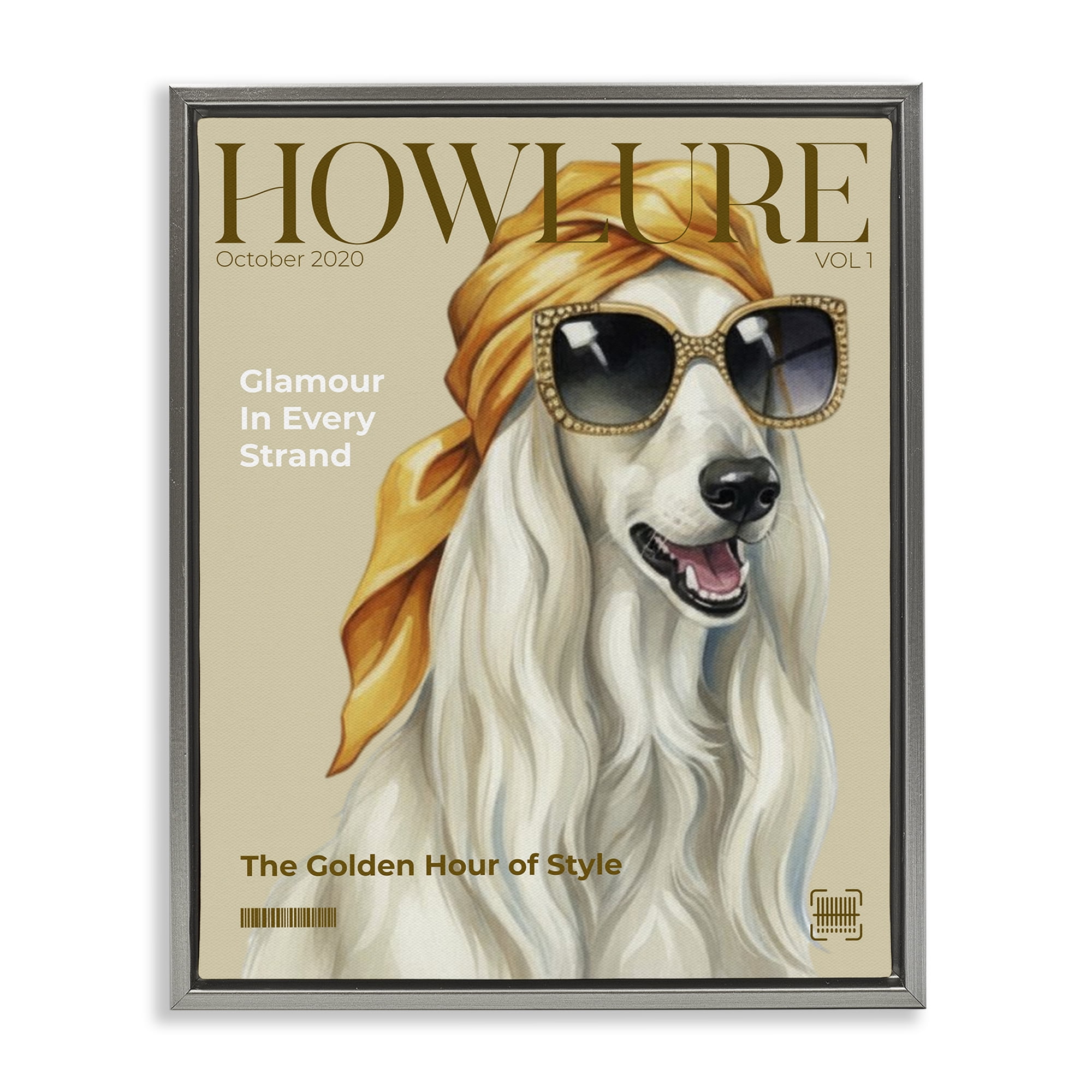 Stupell Industries Howlure Dog Fashion Magazine Gray Framed Floater Canvas Wall Art, design by A Barefoot Stylist