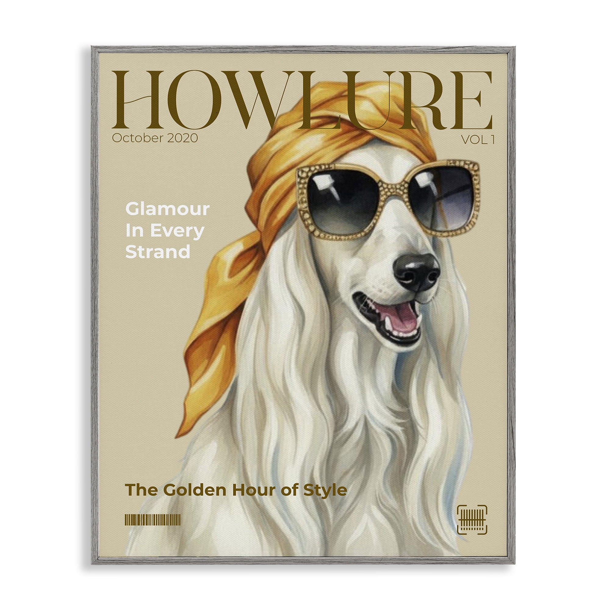 Stupell Industries Howlure Dog Fashion Magazine Gray Framed Giclee Art, design by A Barefoot Stylist