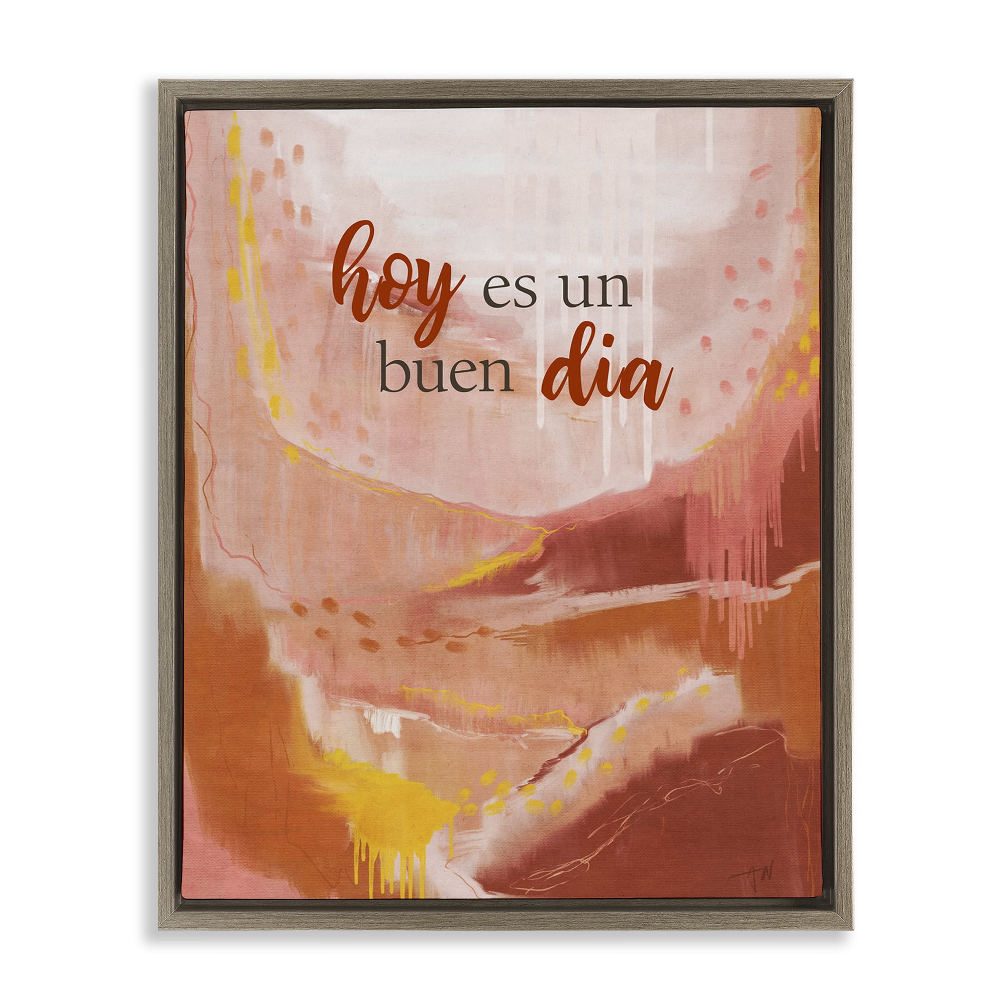 Stupell Industries Hoy es un Buen Dia Rojo Inspirational Quotes & Sayings Painting Brown Floater Framed Art Print Wall Art, 17 x 21