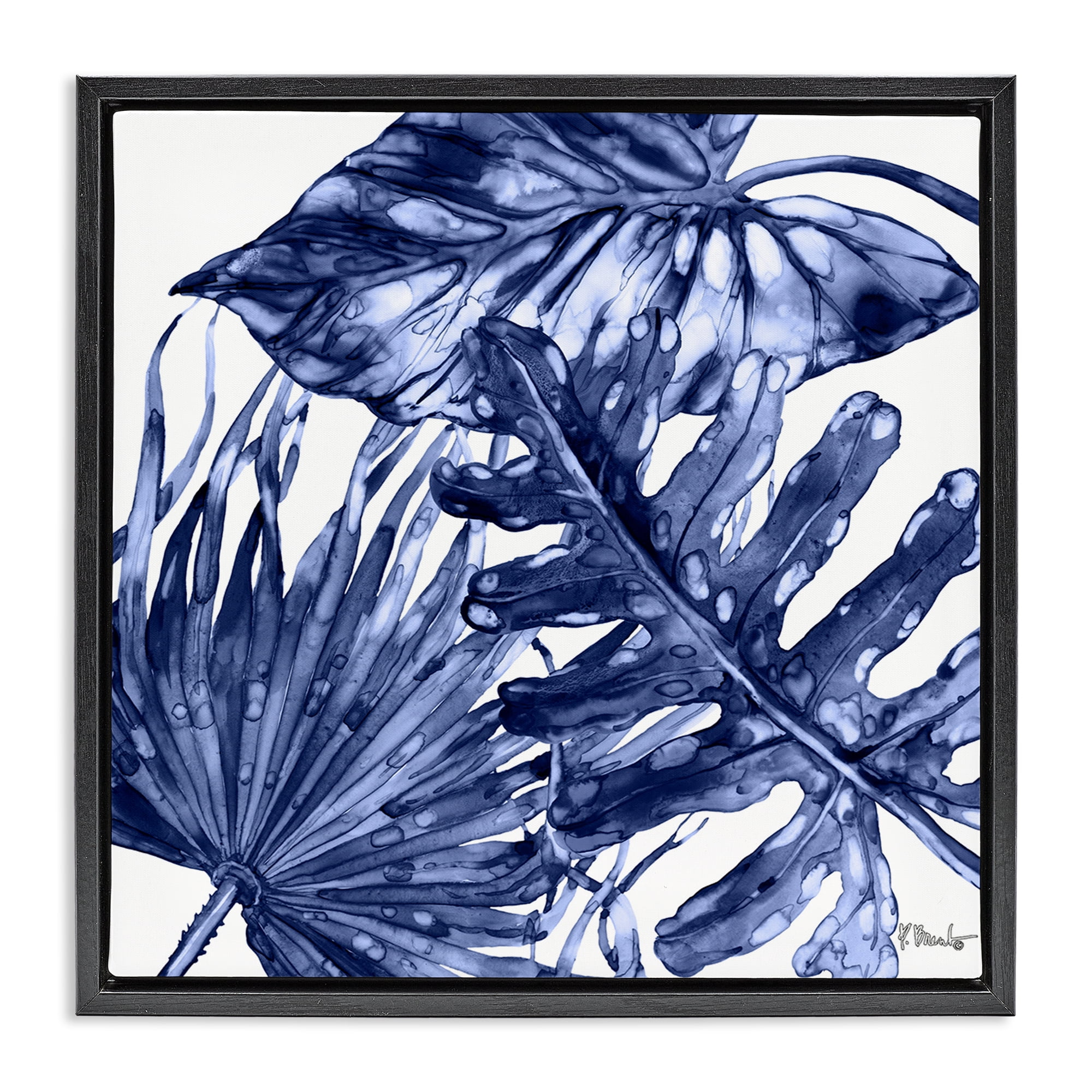 Stupell Industries Hued Palm Fronds Botanical & Floral Painting Black Floater Framed Canvas Art Print Wall Art, 25 x 25