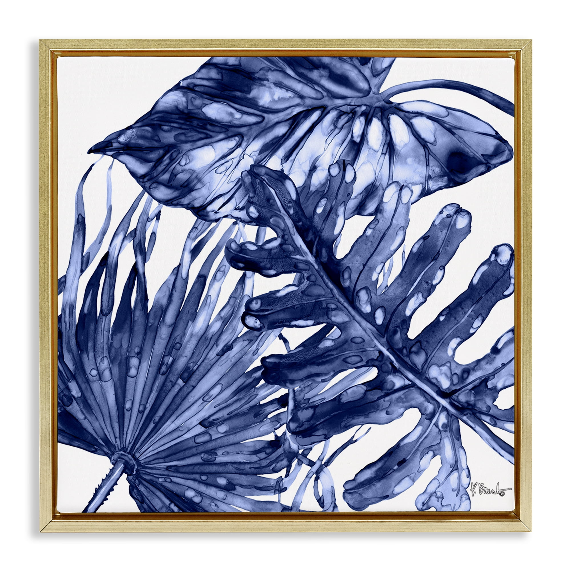 Stupell Industries Hued Palm Fronds Botanical & Floral Painting Gold Floater Framed Canvas Art Print Wall Art, 25 x 25