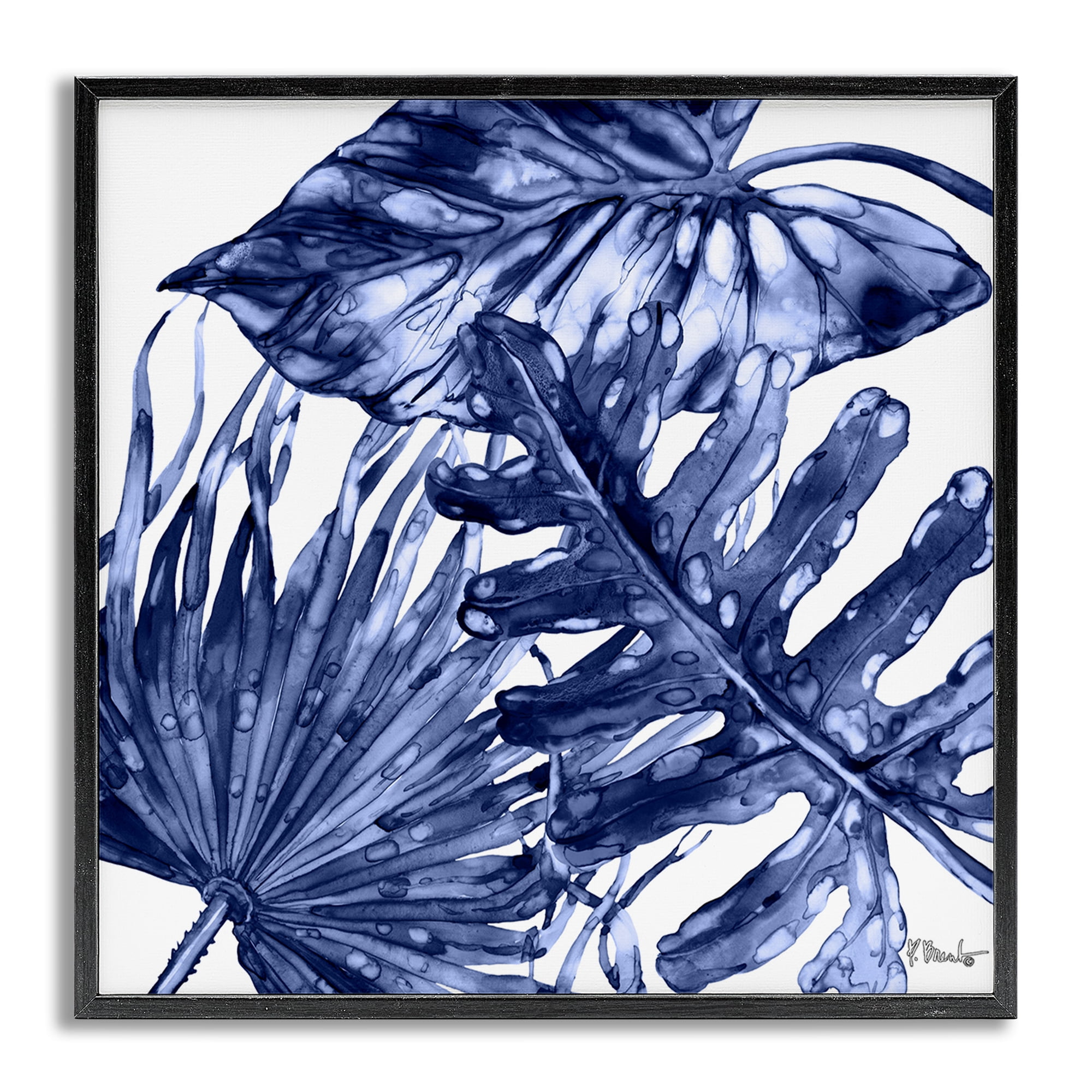Stupell Industries Hued Palm Fronds Botanical & Floral Painting Gray Framed Art Print Wall Art, 24 x 24
