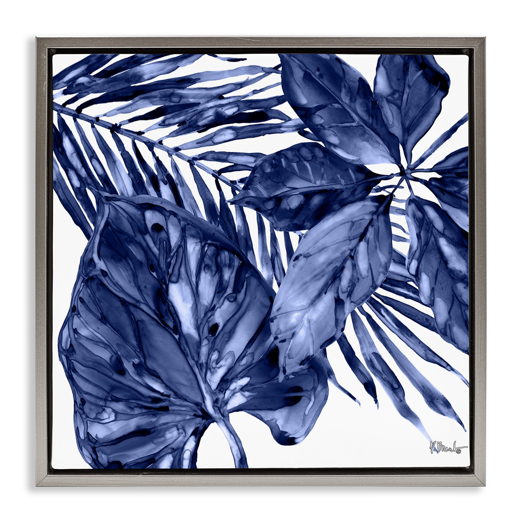 Stupell Industries Hued Plant Fronds Botanical & Floral Painting Gray Floater Framed Canvas Art Print Wall Art, 25 x 25