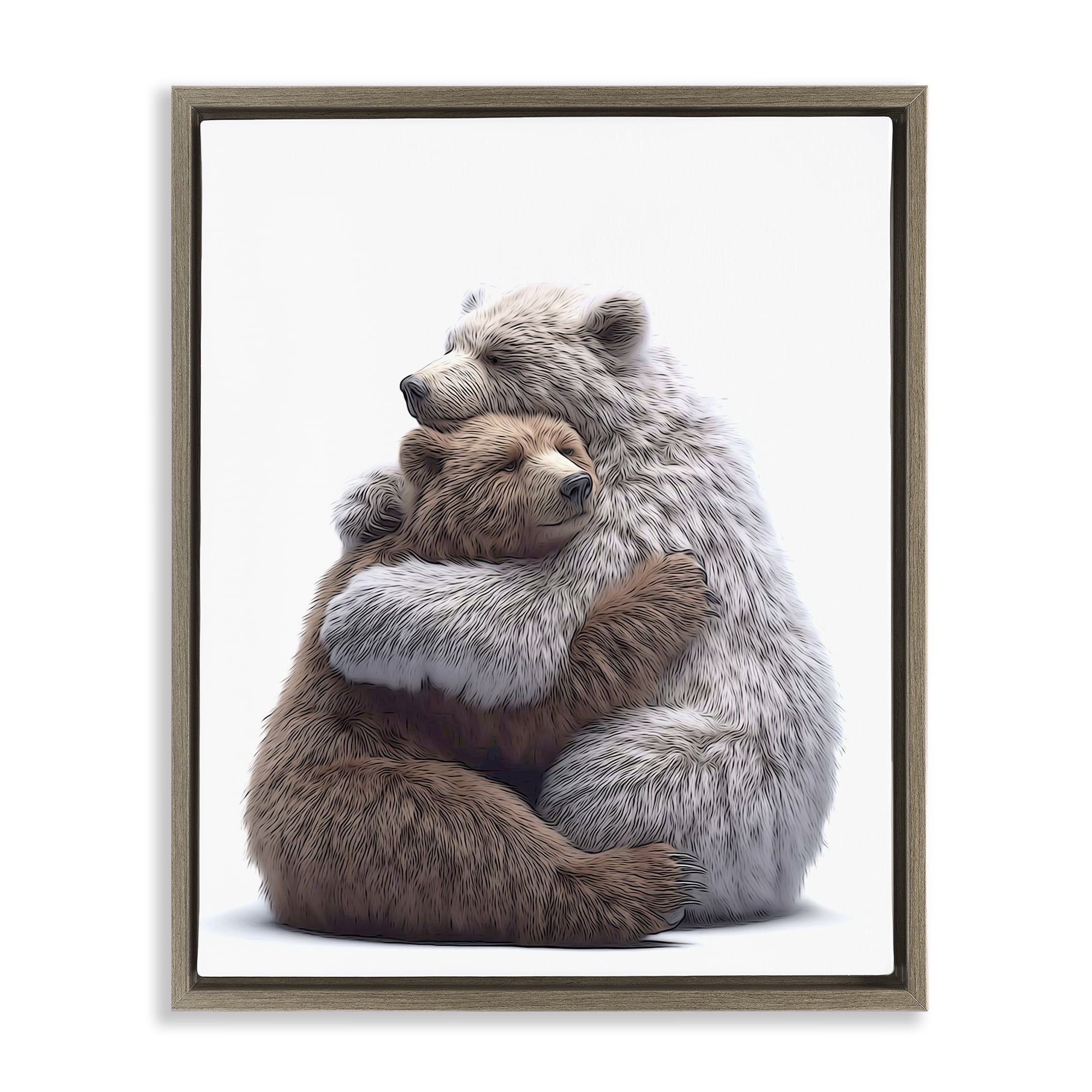 Stupell Industries Hugging Bear Pair Animals & Insects Painting Brown Floater Framed Art Print Wall Art, 25 x 31