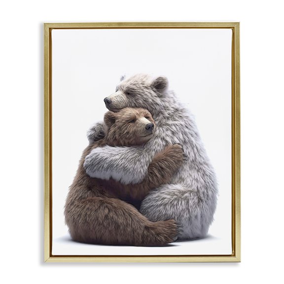Stupell Industries Hugging Bear Pair Animals & Insects Painting Gold Floater Framed Art Print Wall Art, 17 x 21