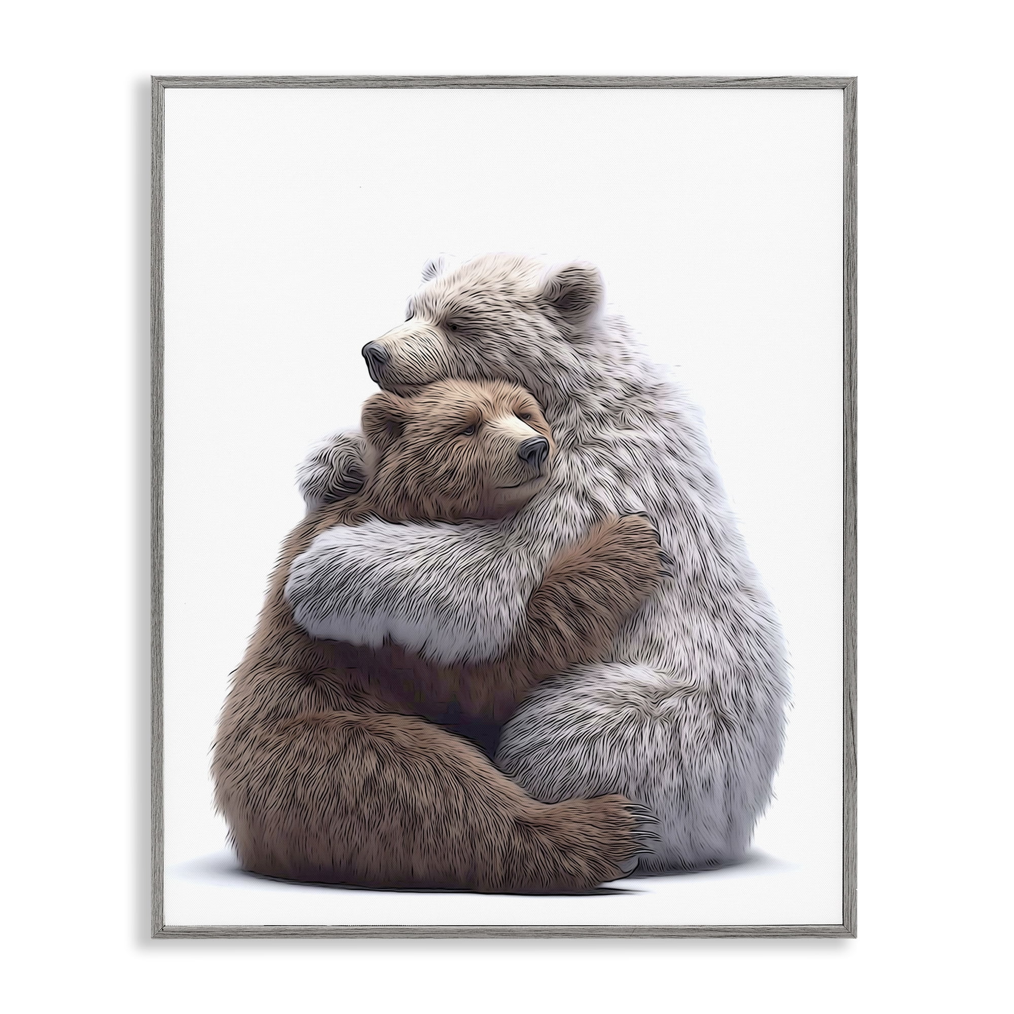 Stupell Industries Hugging Bear Pair Animals & Insects Painting Gray Framed Art Print Wall Art, 11 x 14