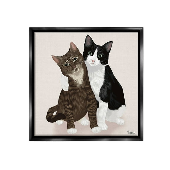 Stupell Industries Hugging Cat Friends Animals & Insects Painting Black Floater Framed Canvas Art Print Wall Art, 18 x 18