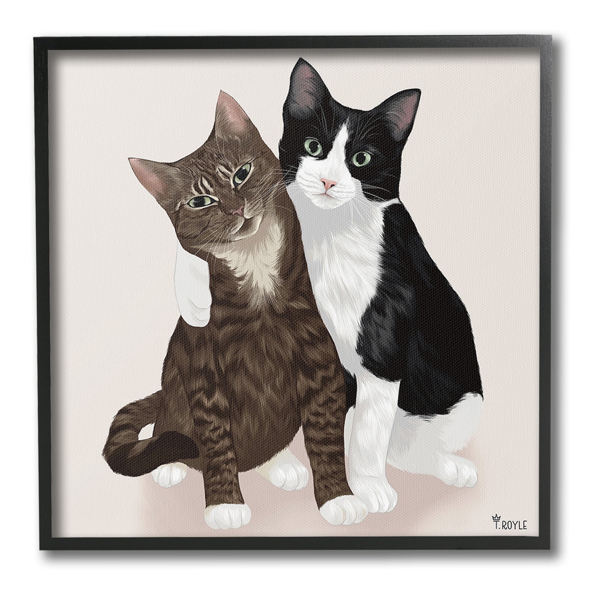Stupell Industries Hugging Cat Friends Animals & Insects Painting Black Framed Art Print Wall Art, 17 x 17