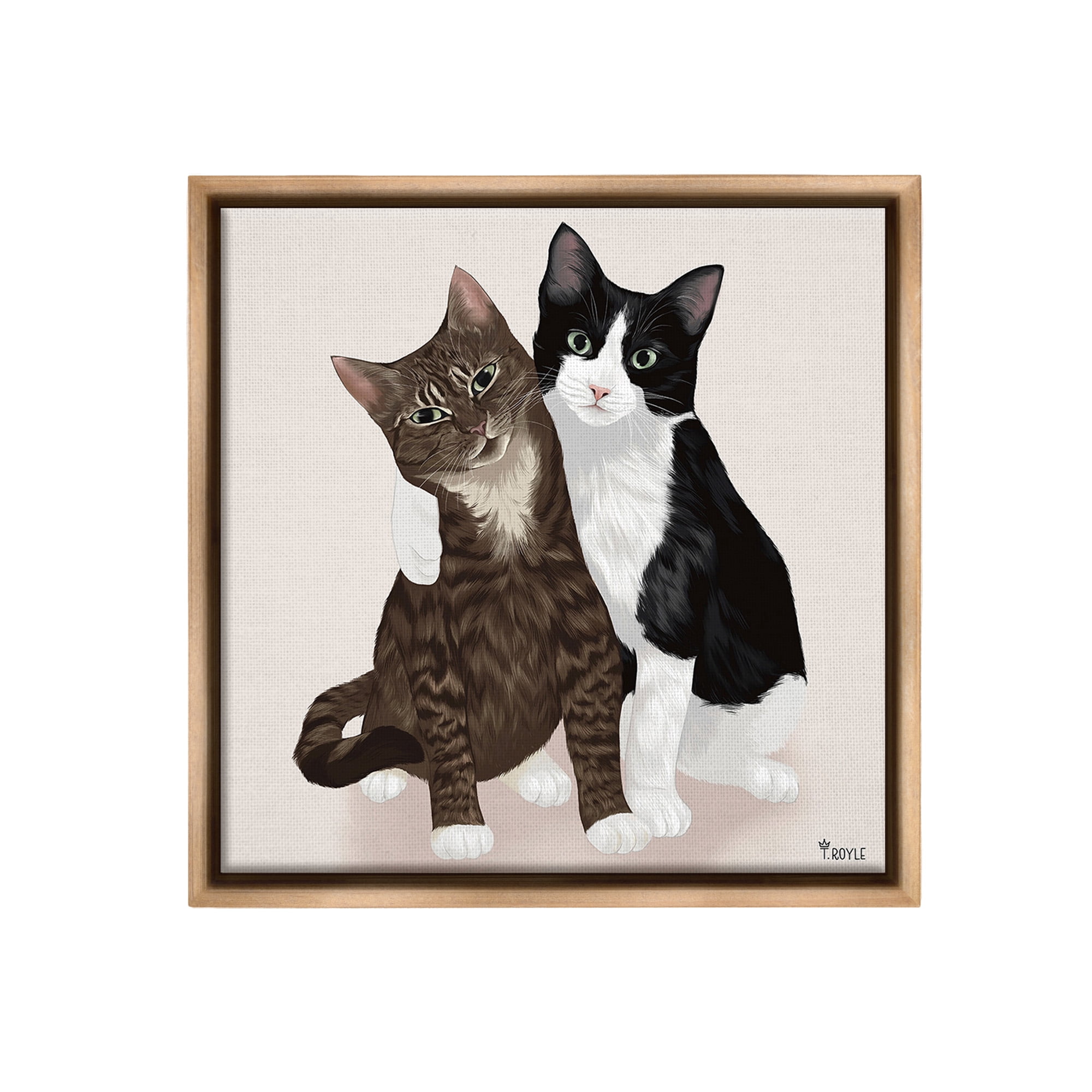 Stupell Industries Hugging Cat Friends Animals & Insects Painting Brown Floater Framed Canvas Art Print Wall Art, 18 x 18