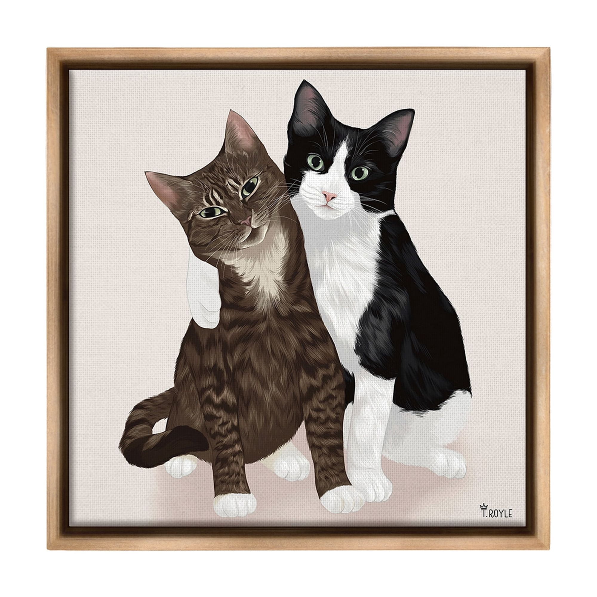 Stupell Industries Hugging Cat Friends Animals & Insects Painting Brown Floater Framed Canvas Art Print Wall Art, 25 x 25