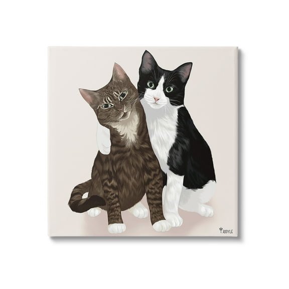Stupell Industries Hugging Cat Friends Animals & Insects Painting Gallery Wrapped Canvas Art Print Wall Art, 17 x 17