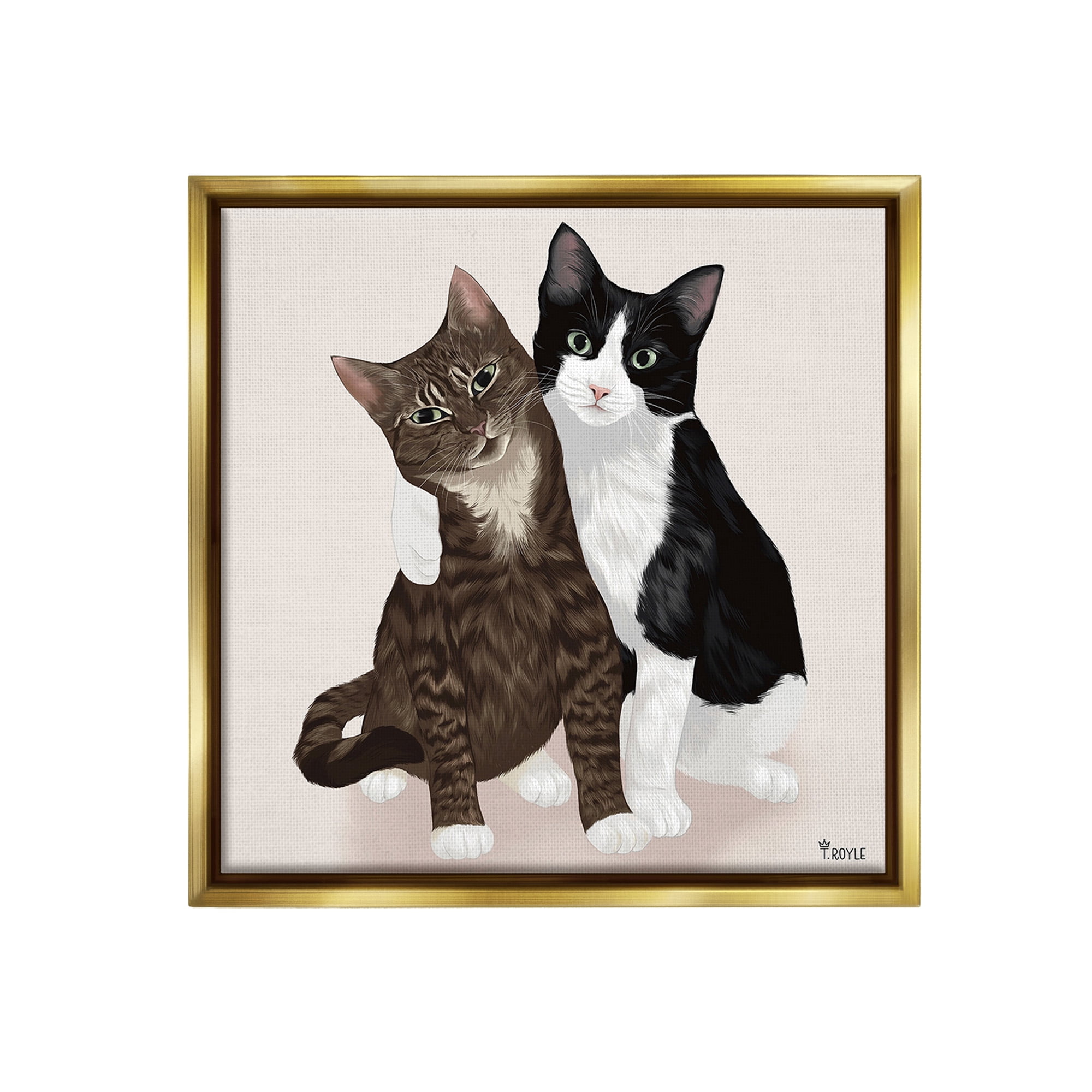 Stupell Industries Hugging Cat Friends Animals & Insects Painting Gold Floater Framed Canvas Art Print Wall Art, 25 x 25