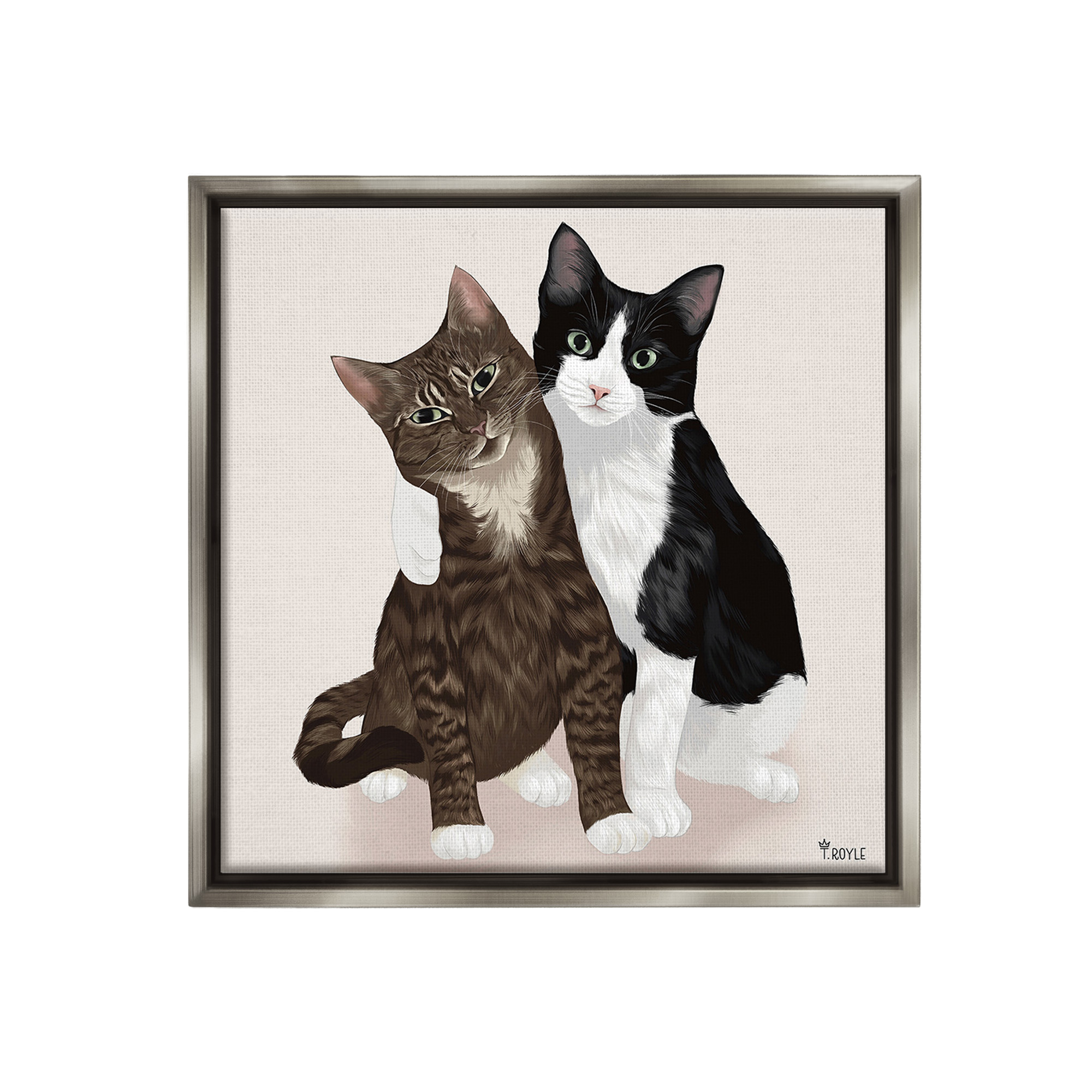 Stupell Industries Hugging Cat Friends Animals & Insects Painting Gray Floater Framed Canvas Art Print Wall Art, 25 x 25