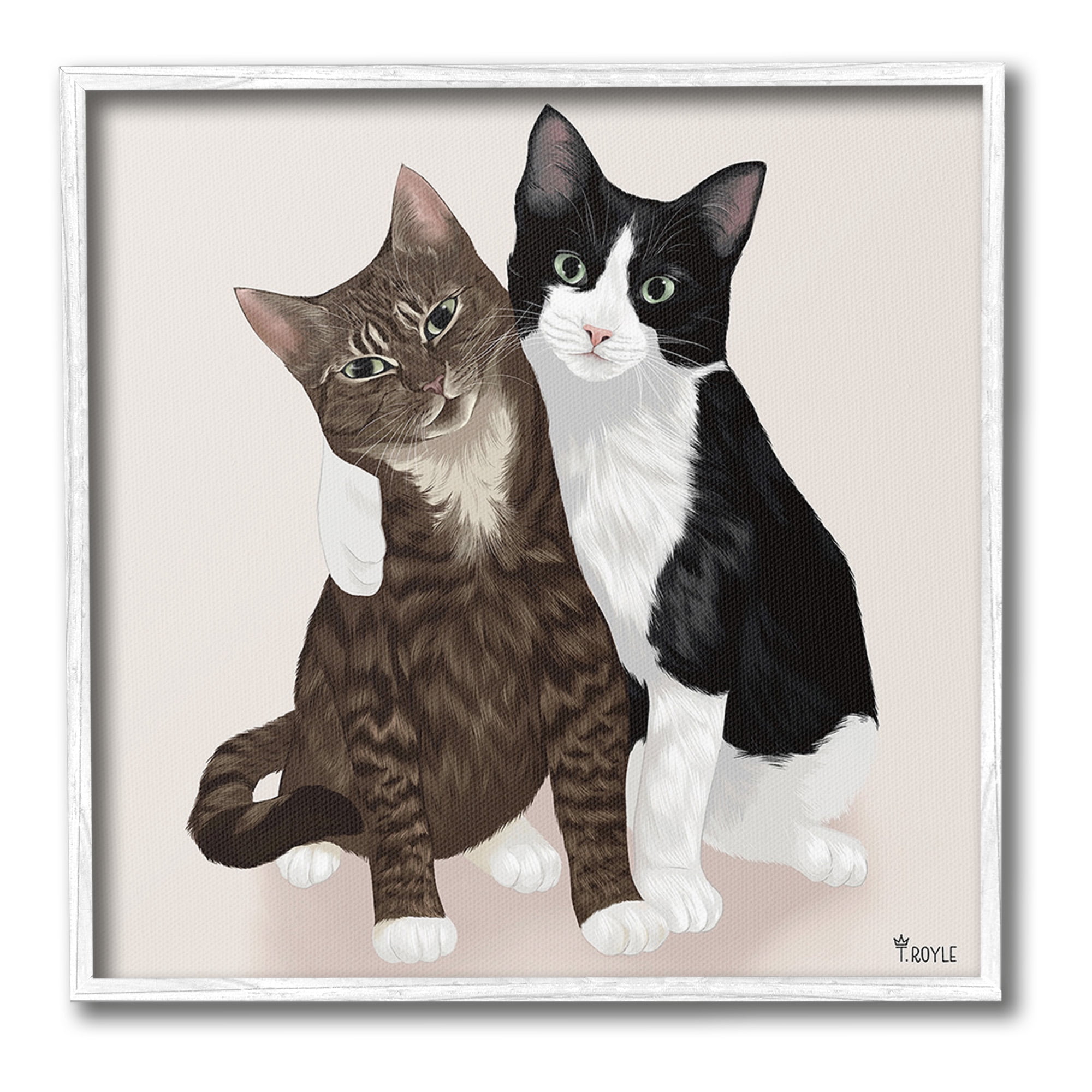 Stupell Industries Hugging Cat Friends Animals & Insects Painting White Framed Art Print Wall Art, 17 x 17