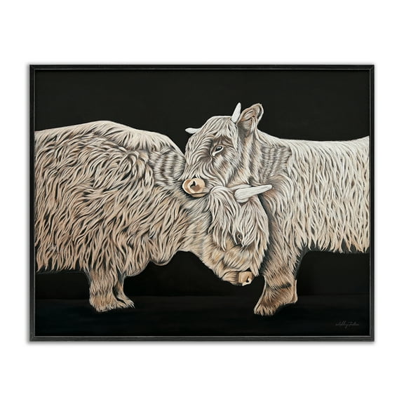 Stupell Industries Hugging Cattle on Black Animals Painting Black Framed Art Print Wall Art, 14 x 11