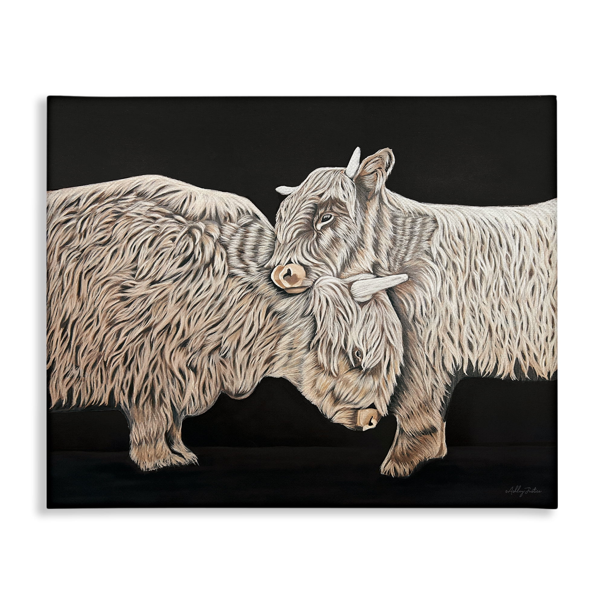 Stupell Industries Hugging Cattle on Black Animals Painting Wrapped Canvas Art Print Wall Art, 20 x 16