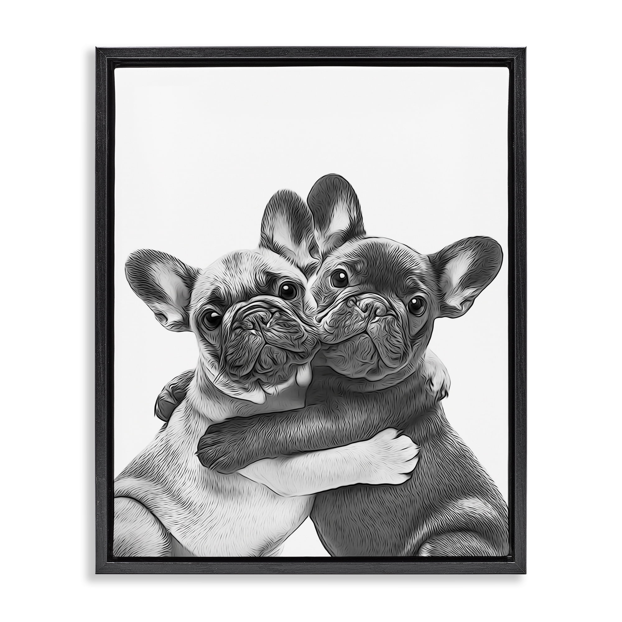 Stupell Industries Hugging Dog Pair Animals & Insects Painting Black Floater Framed Art Print Wall Art, 17 x 21