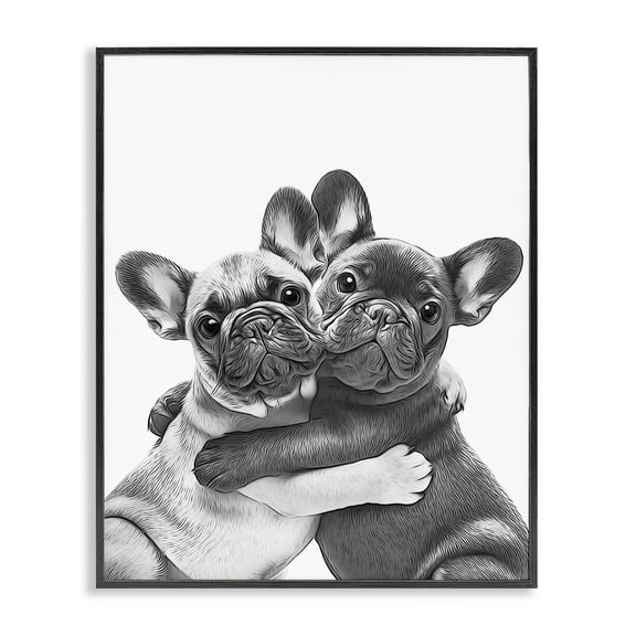 Stupell Industries Hugging Dog Pair Animals & Insects Painting Black Framed Art Print Wall Art, 11 x 14