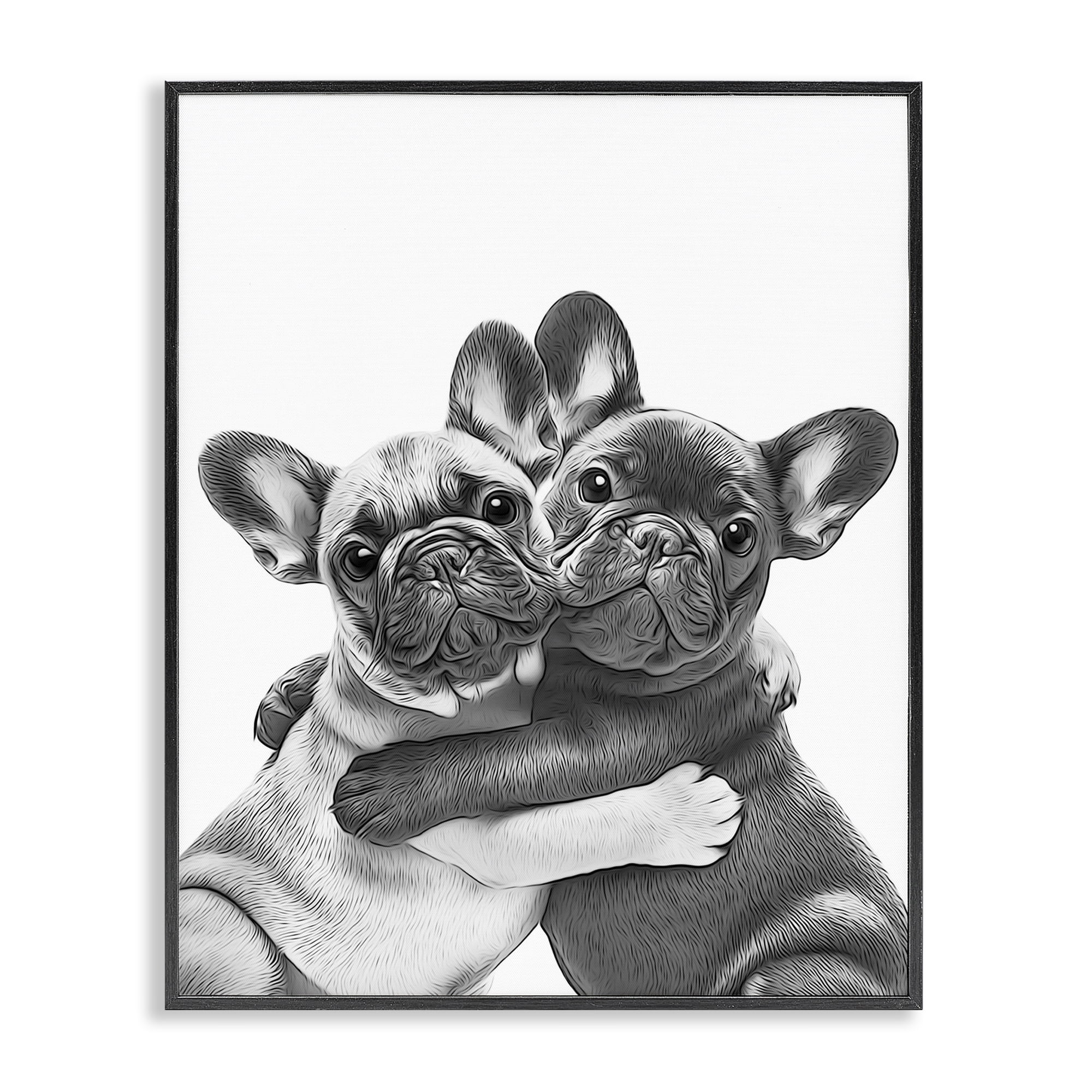 Stupell Industries Hugging Dog Pair Animals & Insects Painting Black Framed Art Print Wall Art, 16 x 20