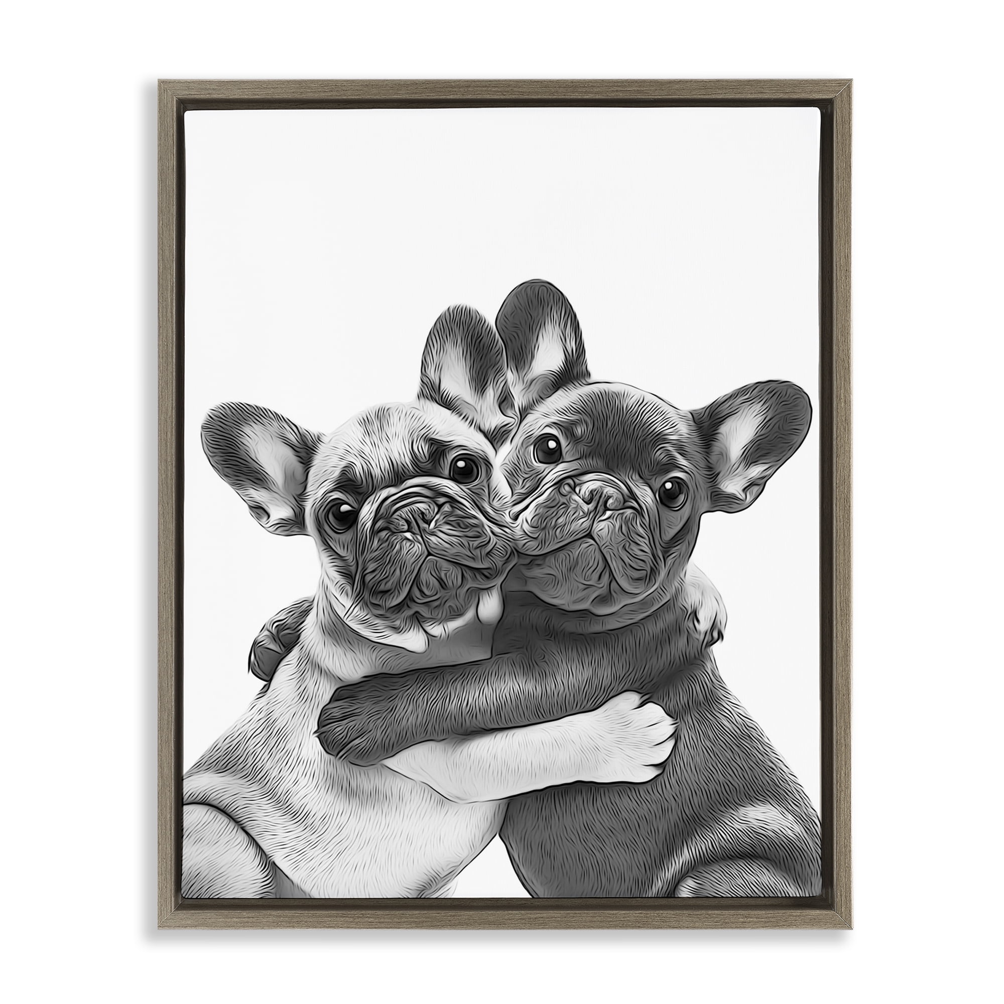 Stupell Industries Hugging Dog Pair Animals & Insects Painting Brown Floater Framed Art Print Wall Art, 17 x 21