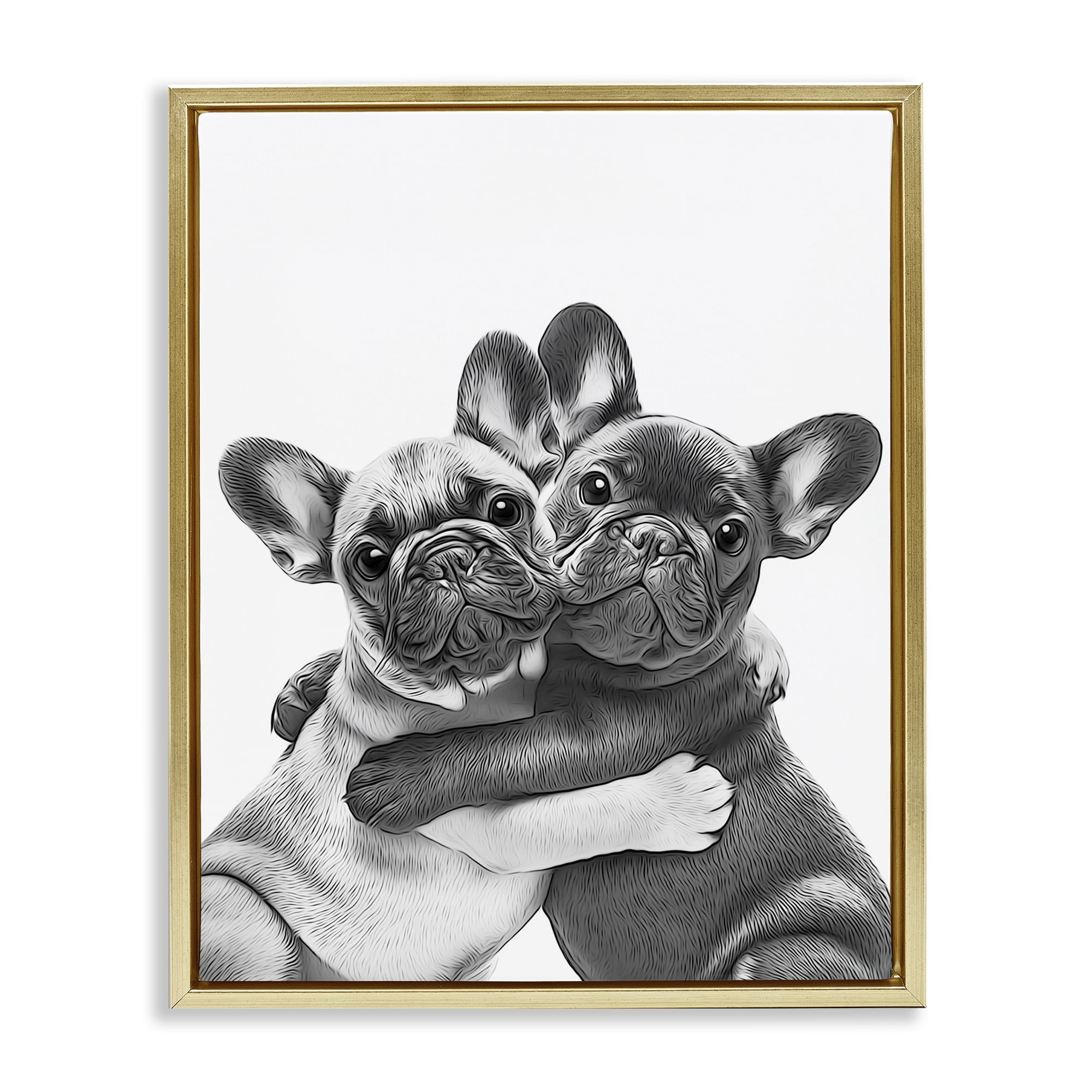 Stupell Industries Hugging Dog Pair Animals & Insects Painting Gold Floater Framed Art Print Wall Art, 25 x 31