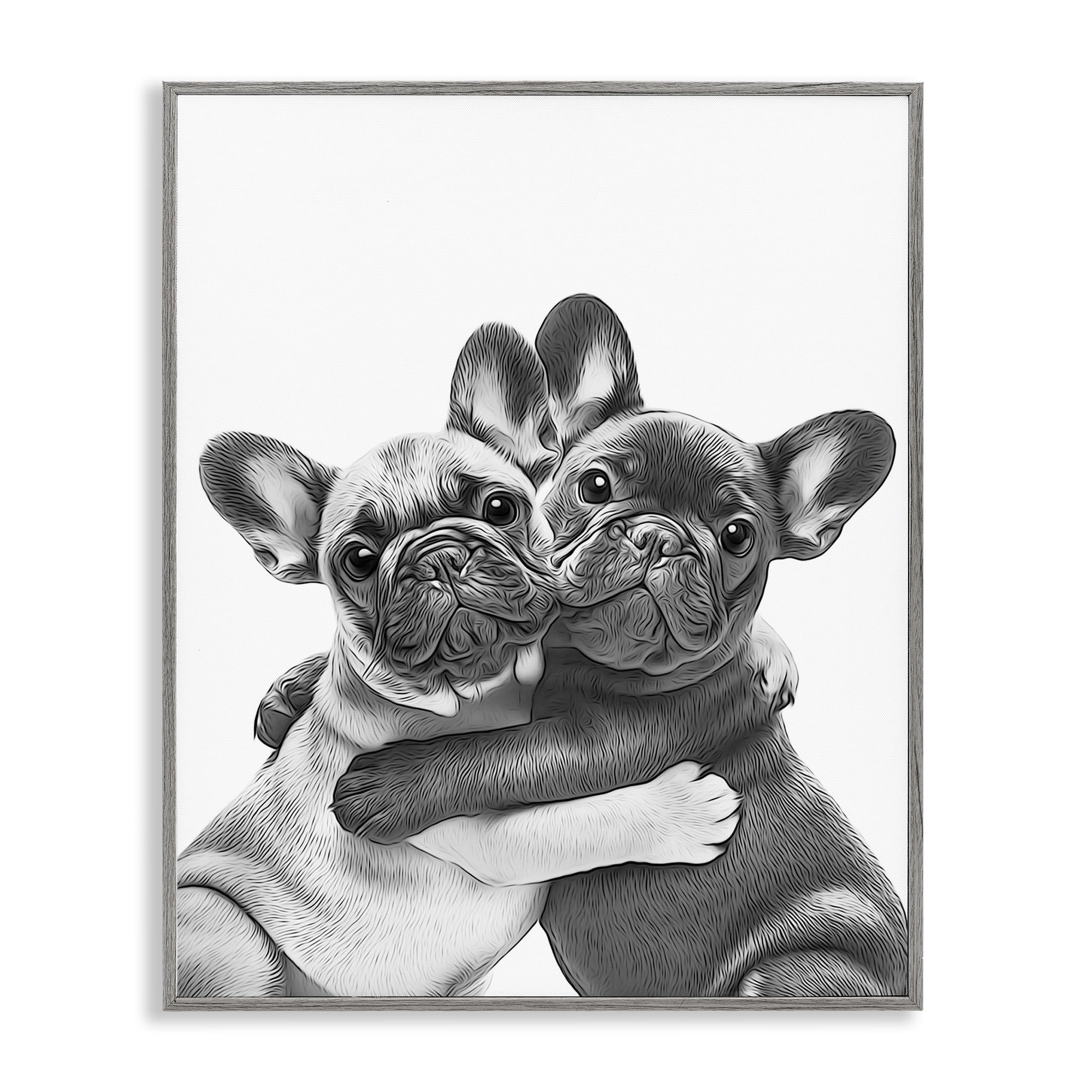 Stupell Industries Hugging Dog Pair Animals & Insects Painting Gray Framed Art Print Wall Art, 11 x 14