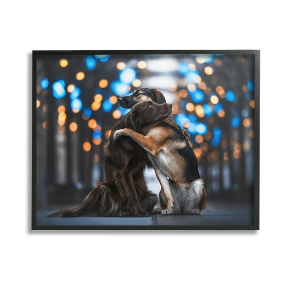 Stupell Industries Hugging Dogs with Bokeh Animals & Insects Painting Black Framed Art Print Wall Art, 14 x 11