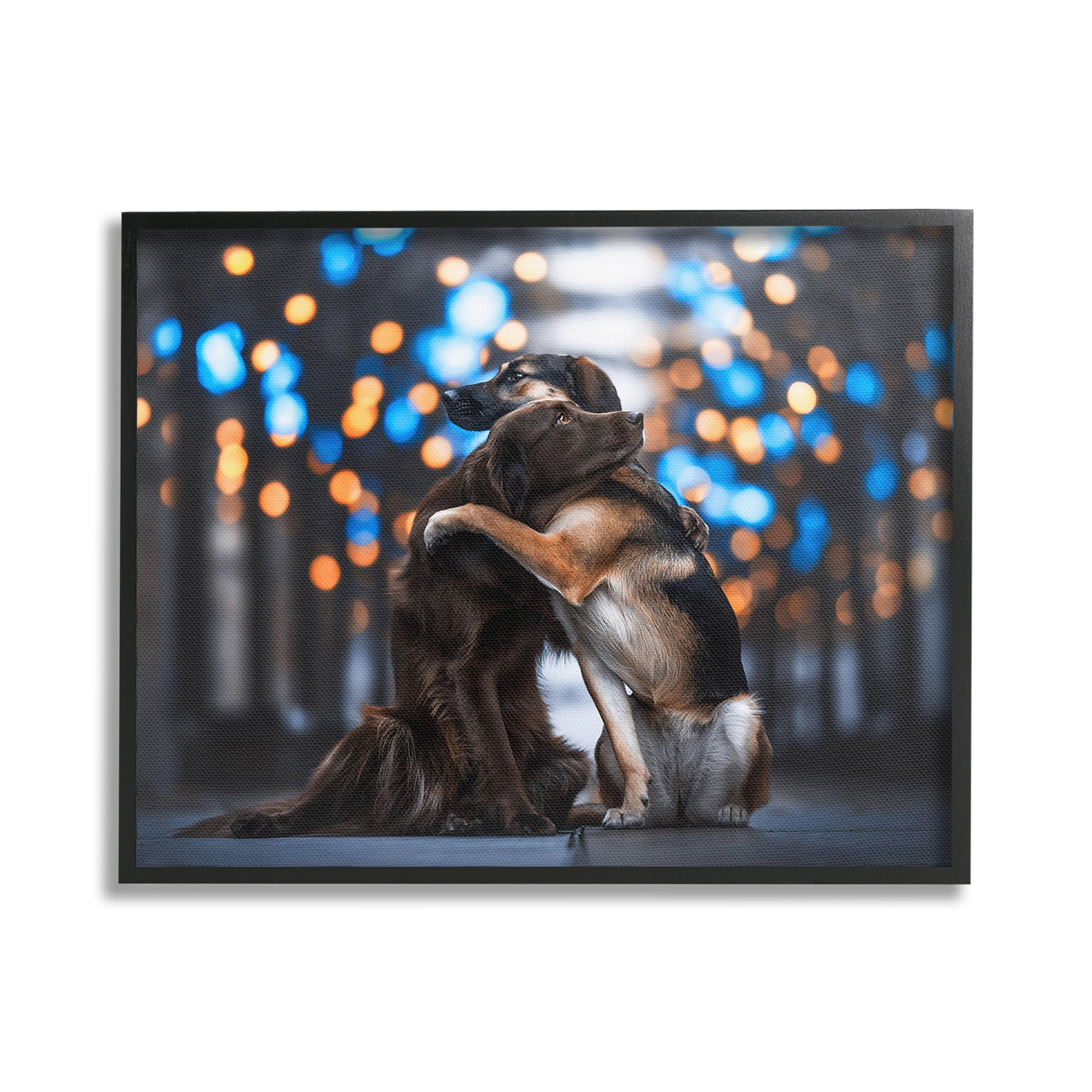 Stupell Industries Hugging Dogs with Bokeh Animals & Insects Painting Black Framed Art Print Wall Art, 30 x 24