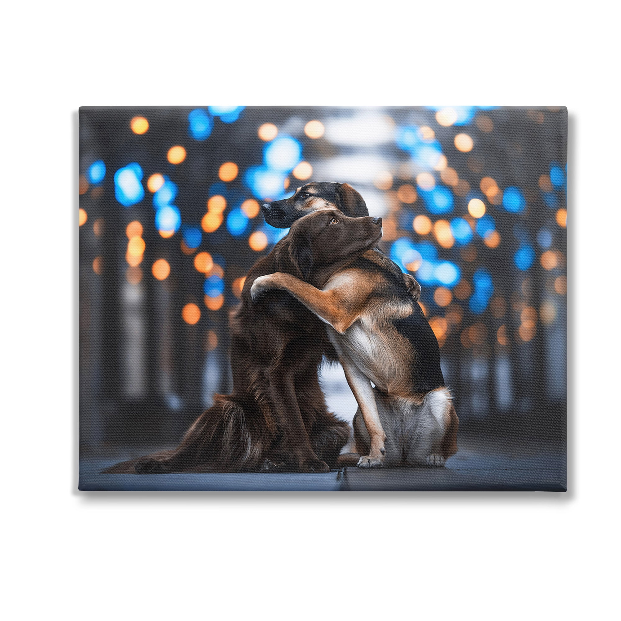 Stupell Industries Hugging Dogs with Bokeh Animals & Insects Painting Gallery Wrapped Canvas Art Print Wall Art, 30 x 24