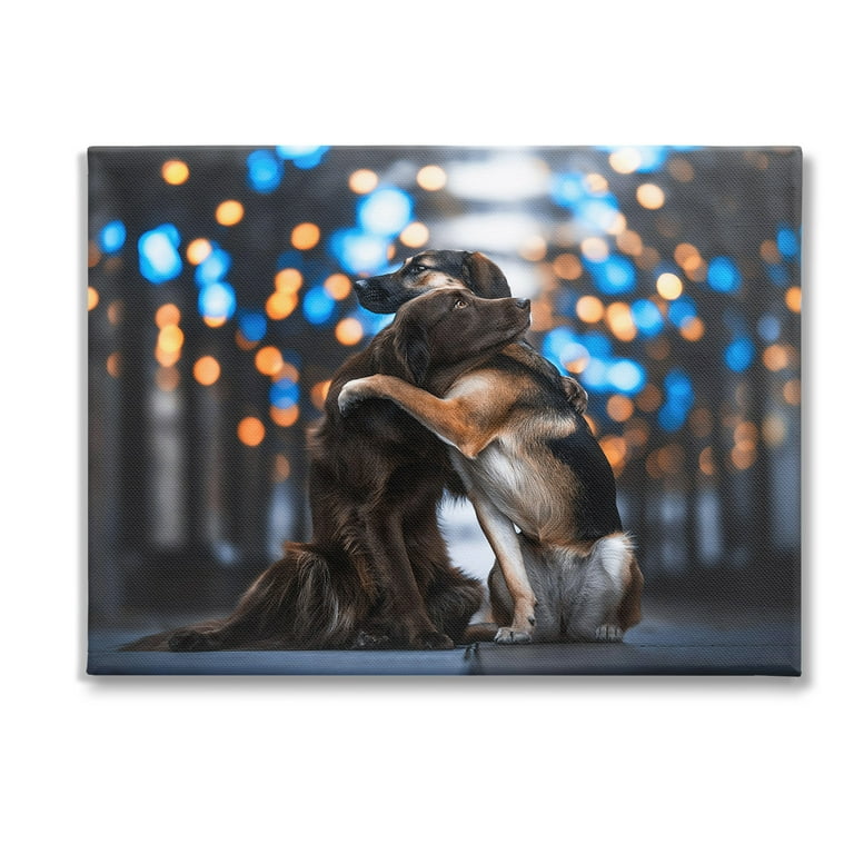 Stupell Industries Hugging Dogs with Bokeh Animals Insects