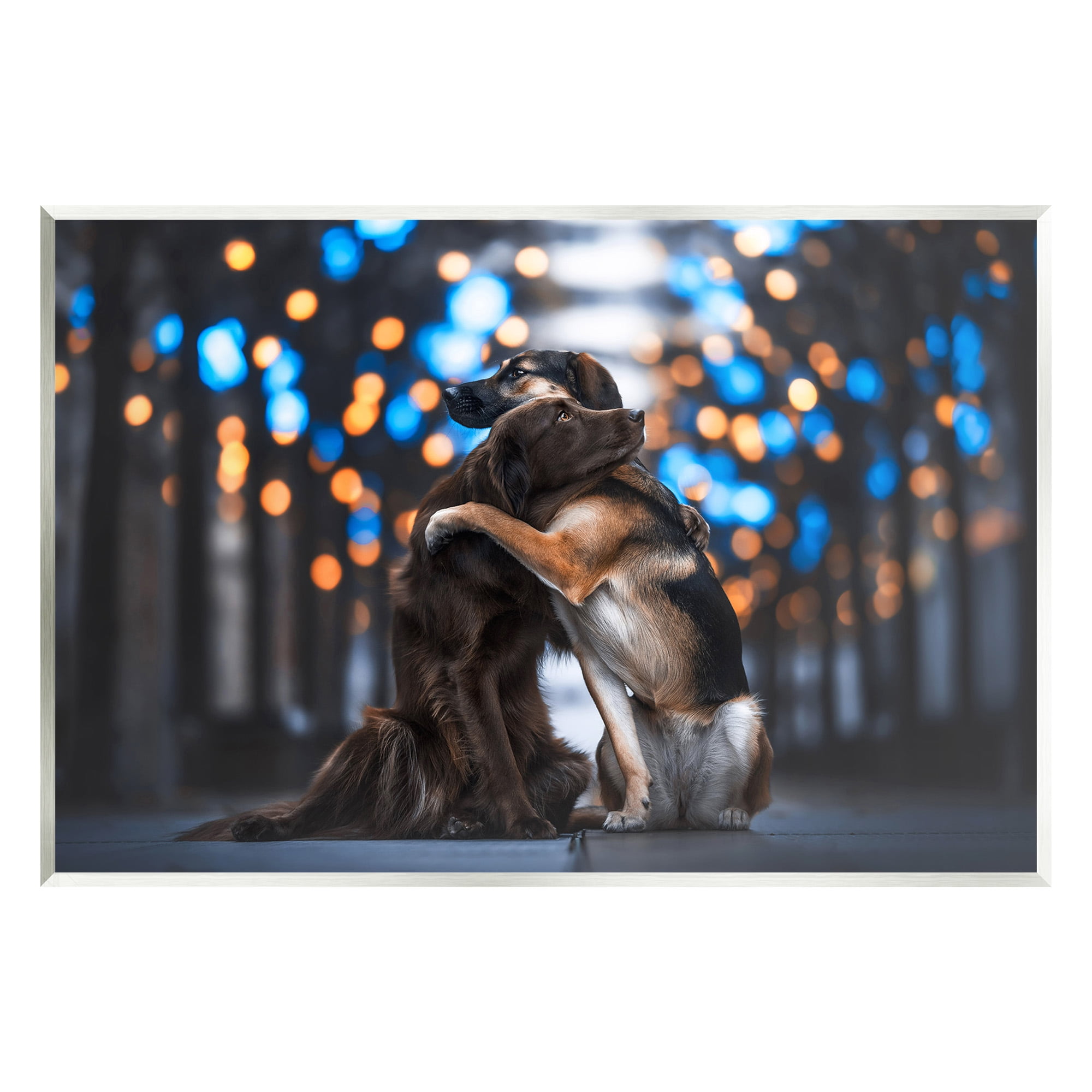 Stupell Industries Hugging Dogs with Bokeh Animals & Insects Painting Unframed Art Print Wall Art, 15 x 10