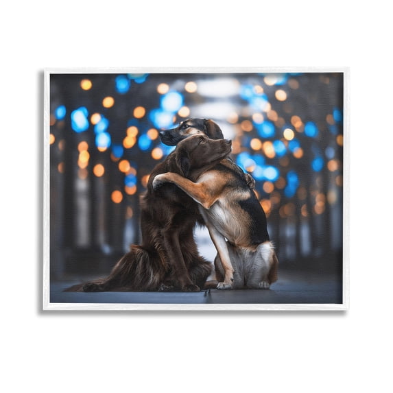 Stupell Industries Hugging Dogs with Bokeh Animals & Insects Painting White Framed Art Print Wall Art, 14 x 11